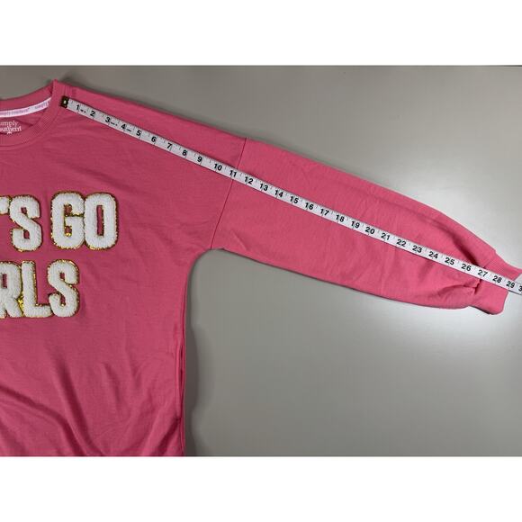 Simply Southern Sweatshirt M Pink LET’S GO GIRLS Sparkle Letter Cowboy Western - Picture 4 of 11